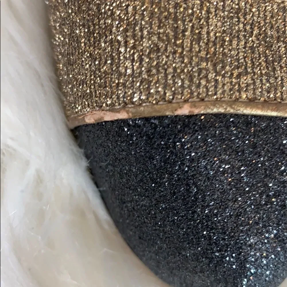 Sam‎ Edelman Finn Glitter Gold/Black Heels Sz 8.5